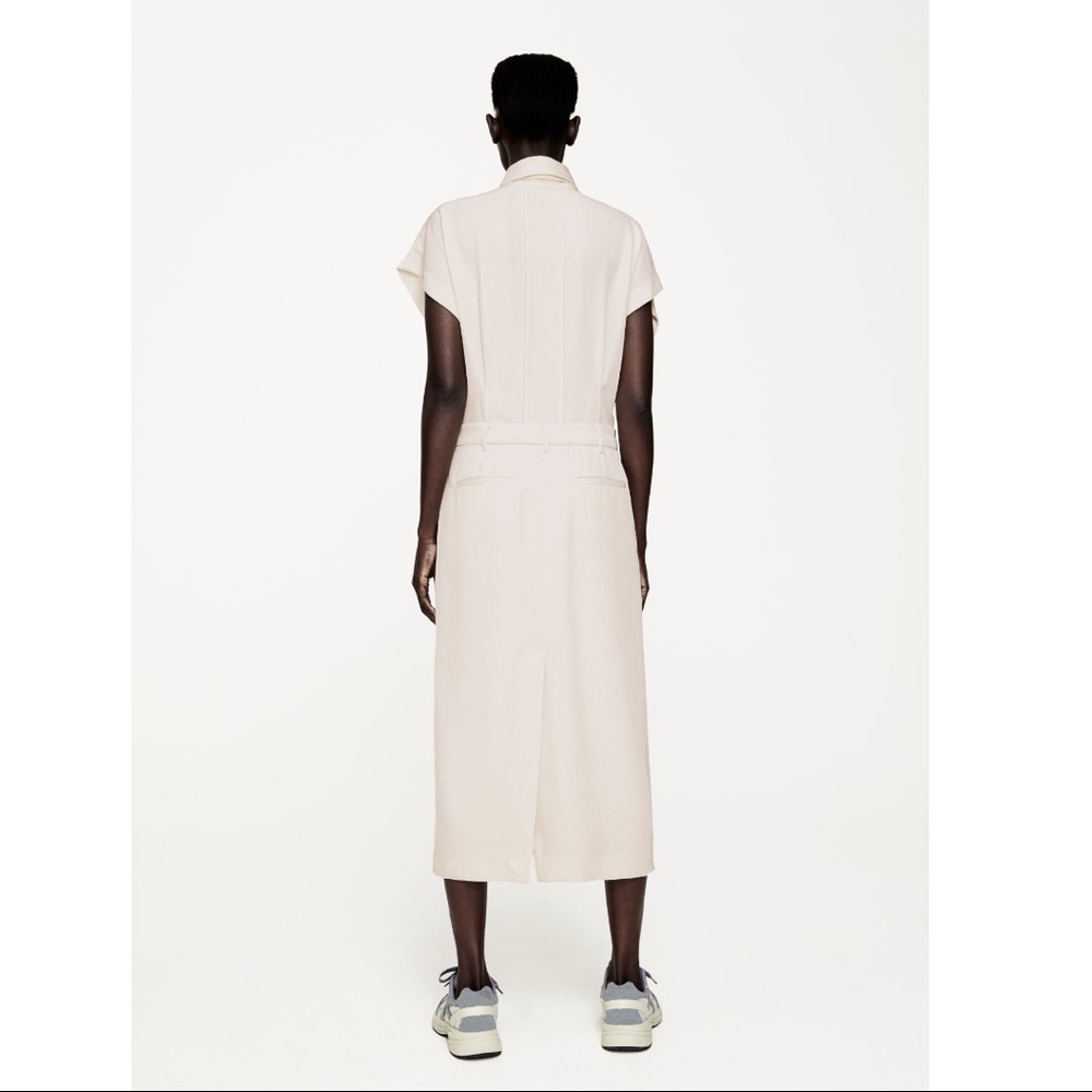 ZARA Limited Edition Tailored Layered Ecru Cream Corporate Midi Shirt Dress Tie - Picture 5 of 16